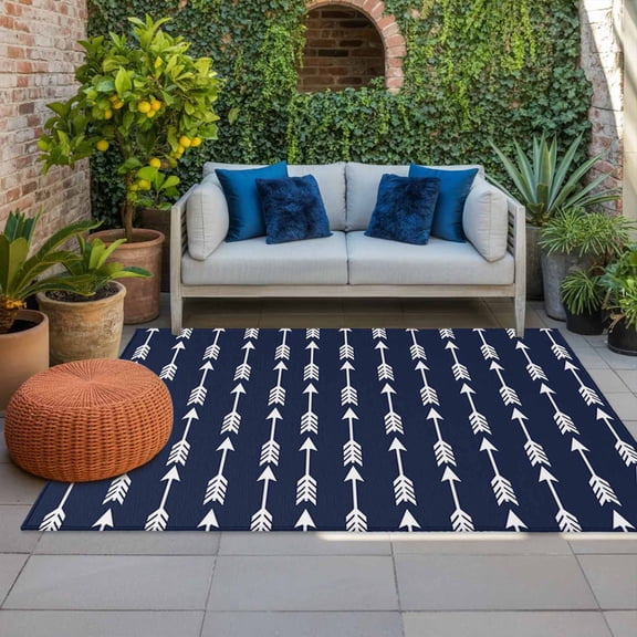 Outdoor Rug 3x5 ft Arrows Shafts Fletching Outdoor Large Area Rug Non Slip Rubber Navy Blue Bohemian Tribal Style Front Door Mat RV Rug Carpet Patio Outdoor Rugs for Backyard Balcony Deck Porch