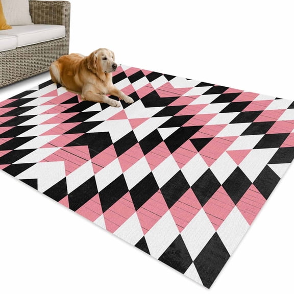 Outdoor Rug 3x5 ft Aztec Boho Waterproof Outdoor Patio Rug Mat Non Slip Outside Area Rugs Carpet for RV,Camping,Porch,Deck,Pool,Balcony,Backyard, Bohemian Abstract Geometric Pink