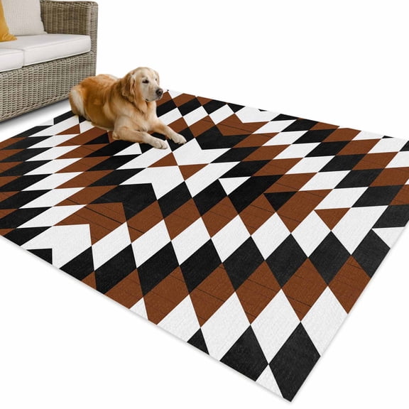 Outdoor Rug 3x5 ft Aztec Boho Waterproof Outdoor Patio Rug Mat Non Slip Outside Area Rugs Carpet for RV,Camping,Porch,Deck,Pool,Balcony,Backyard, Bohemian Abstract Geometric Brown