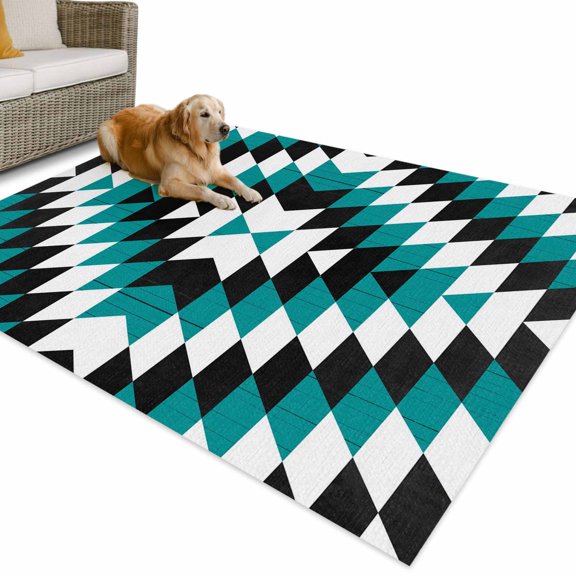 Outdoor Rug 3x5 ft Aztec Boho Waterproof Outdoor Patio Rug Mat Non Slip Outside Area Rugs Carpet for RV,Camping,Porch,Deck,Pool,Balcony,Backyard, Bohemian Abstract Geometric Turquoise