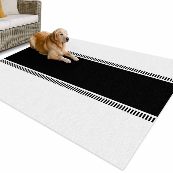 Outdoor Rug 3x5 ft Black Farmhouse Striped Waterproof Outdoor Patio Rug Mat Non Slip Outside Area Rugs Carpet for RV,Camping,Porch,Deck,Pool,Balconybackyard,White