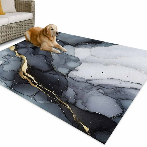 Outdoor Rug 3x5 ft Black Gold Marble Textured Waterproof Outdoor Patio Rug Mat Non Slip Outside Area Rugs Carpet for RV,Camping,Porch,Deck,Pool,Balconybackyard,Abstract Modern Art