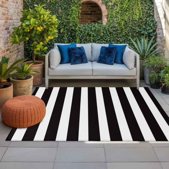 Outdoor Rug 3x5 ft Black White Stripes Outdoor Large Area Rug Non Slip Rubber Classic Vertical Striped Front Door Mat RV Rug Camping Carpet Patio Outdoor Rugs for Backyard Balcony Deck Porch Indoor