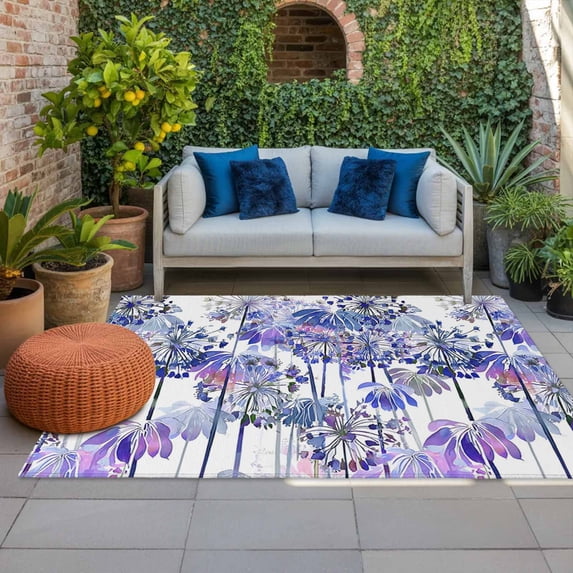Outdoor Rug 3x5 ft Blue Dandelion Outdoor Large Area Rug Non Slip Rubber Spring Bloom Flowers Front Door Mat RV Rug Camping Carpet Patio Outdoor Rugs for Backyard Balcony Deck Porch Indoor