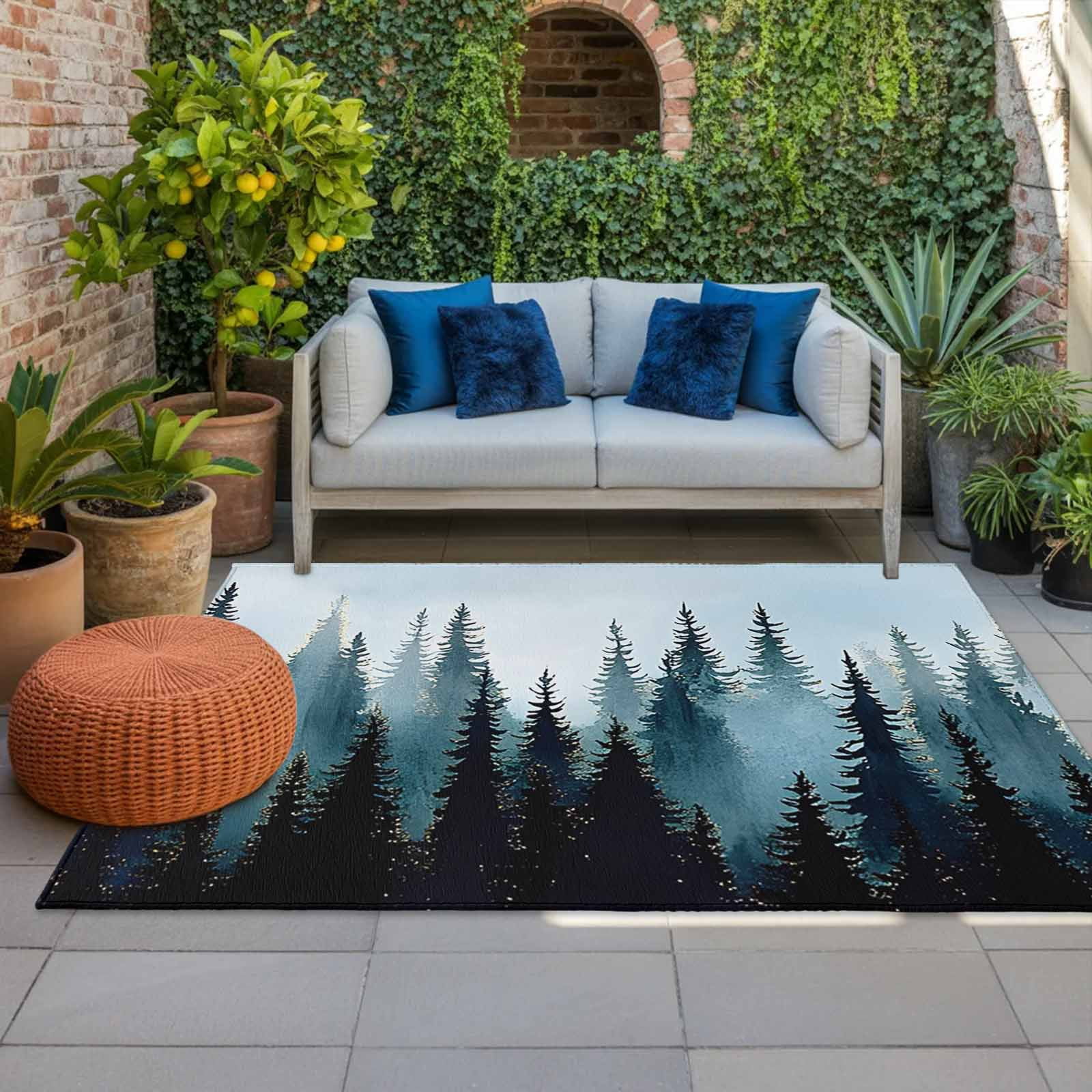 Plus Sign Outdoor Rug Outdoor Rug 3x5 ft Blue Forest Outdoor Large Area Rug Non Slip Rubber ...