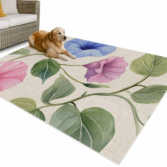 Outdoor Rug 3x5 ft Blue Pink Flowers Waterproof Outdoor Patio Rug Mat Non Slip Outside Area Rugs Carpet for RV,Camping,Porch,Deck,Pool,Balconybackyard,Rustic Beige