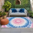 thumbnail image 1 of Outdoor Rug 3x5 ft Blue Pink Tie Dye Outdoor Large Area Rug Non Slip Rubber Bohemian Tribal Style Front Door Mat RV Rug Camping Carpet Patio Outdoor Rugs for Backyard Balcony Deck Porch Indoor, 1 of 9