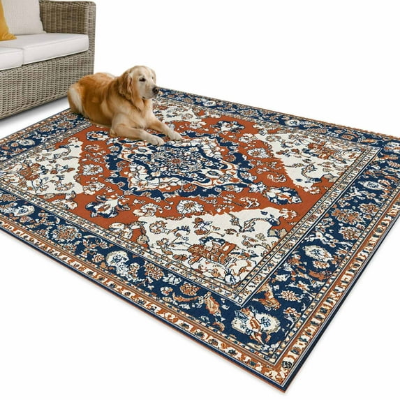 Outdoor Rug 3x5 ft Boho Vintage Waterproof Outdoor Patio Rug Mat Non Slip Outside Area Rugs Carpet for RV,Camping,Porch,Deck,Pool,Balconybackyard,Ethnic Traditional Tribal Floral Pattern Brown