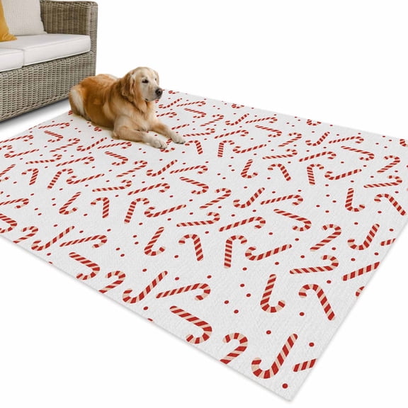Outdoor Rug 3x5 ft Candy Cane Pattern Christmas Waterproof Outdoor Patio Rug Mat Non Slip Outside Area Rugs Carpet for RV,Camping,Porch,Deck,Pool,Balconybackyard,Red White Winter Snow