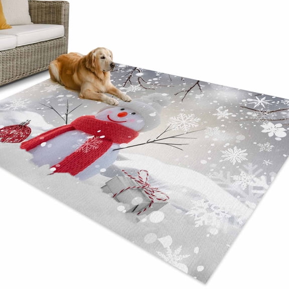 Outdoor Rug 3x5 ft Christmas Snowman Waterproof Outdoor Patio Rug Mat Non Slip Outside Area Rugs Carpet for RV,Camping,Porch,Deck,Pool,Balconybackyard,Winter Grey Snow Scenery Forest
