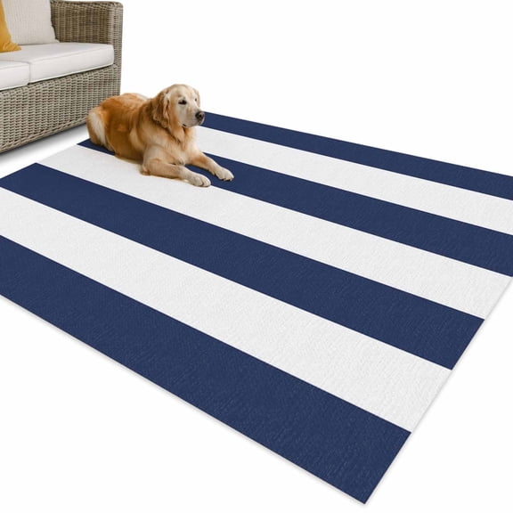 Outdoor Rug 3x5 ft Coastal Nautical Striped Waterproof Outdoor Patio Rug Mat Non Slip Outside Area Rugs Carpet for RV,Camping,Porch,Deck,Pool,Balconybackyard,Navy Blue White