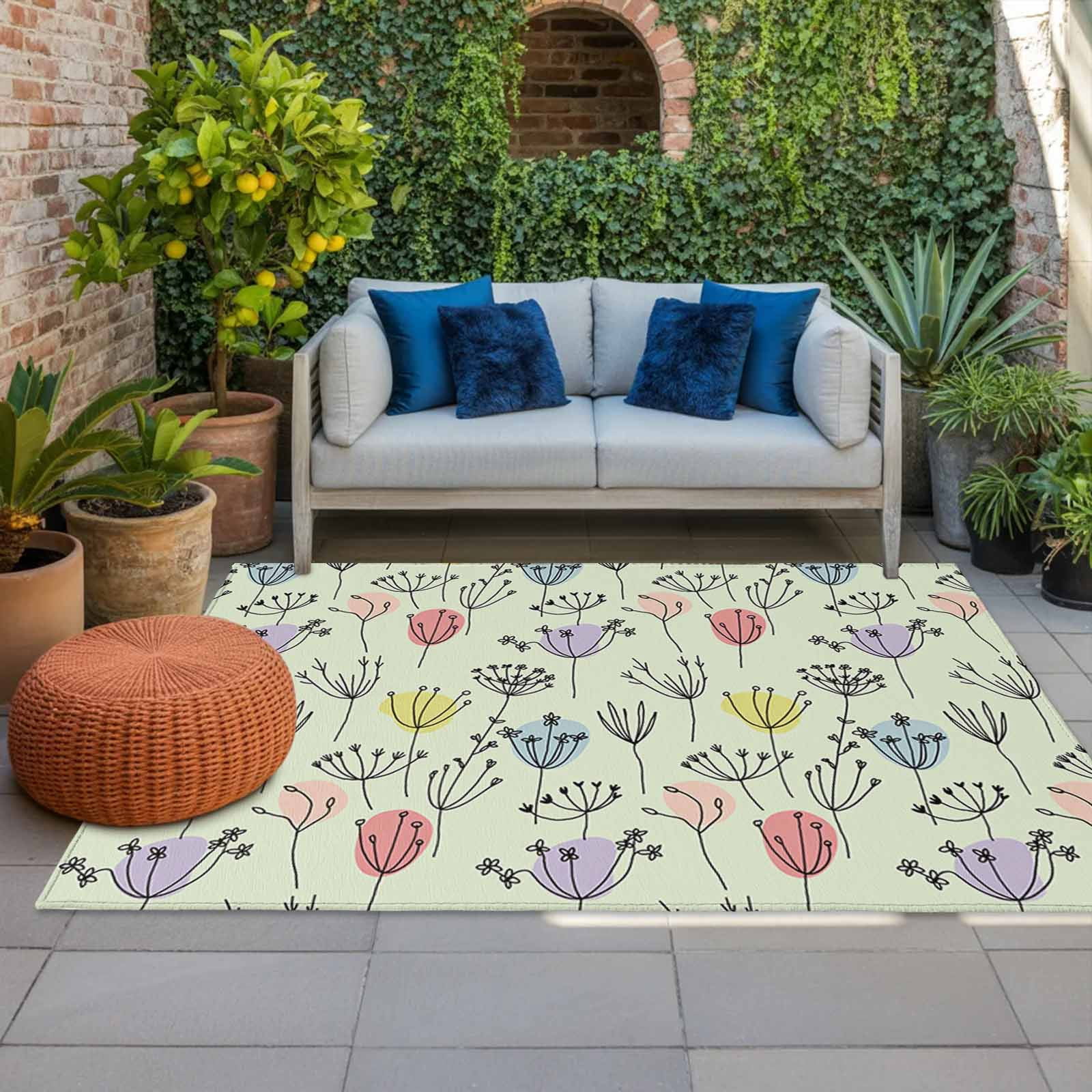 Outdoor Rug 3x5 ft Dandelion Outdoor Large Area Rug Non Slip Rubber ...