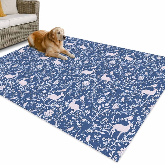 Outdoor Rug 3x5 ft Deer Animal Waterproof Outdoor Patio Rug Mat Non Slip Outside Area Rugs Carpet for RV,Camping,Porch,Deck,Pool,Balcony,Backyard, Bird Flower
