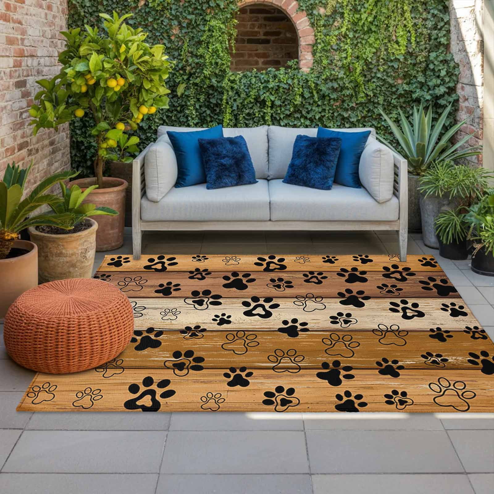 Outdoor Rug 3x5 ft Dog Paw Print Outdoor Large Area Rug Non Slip Rubber ...