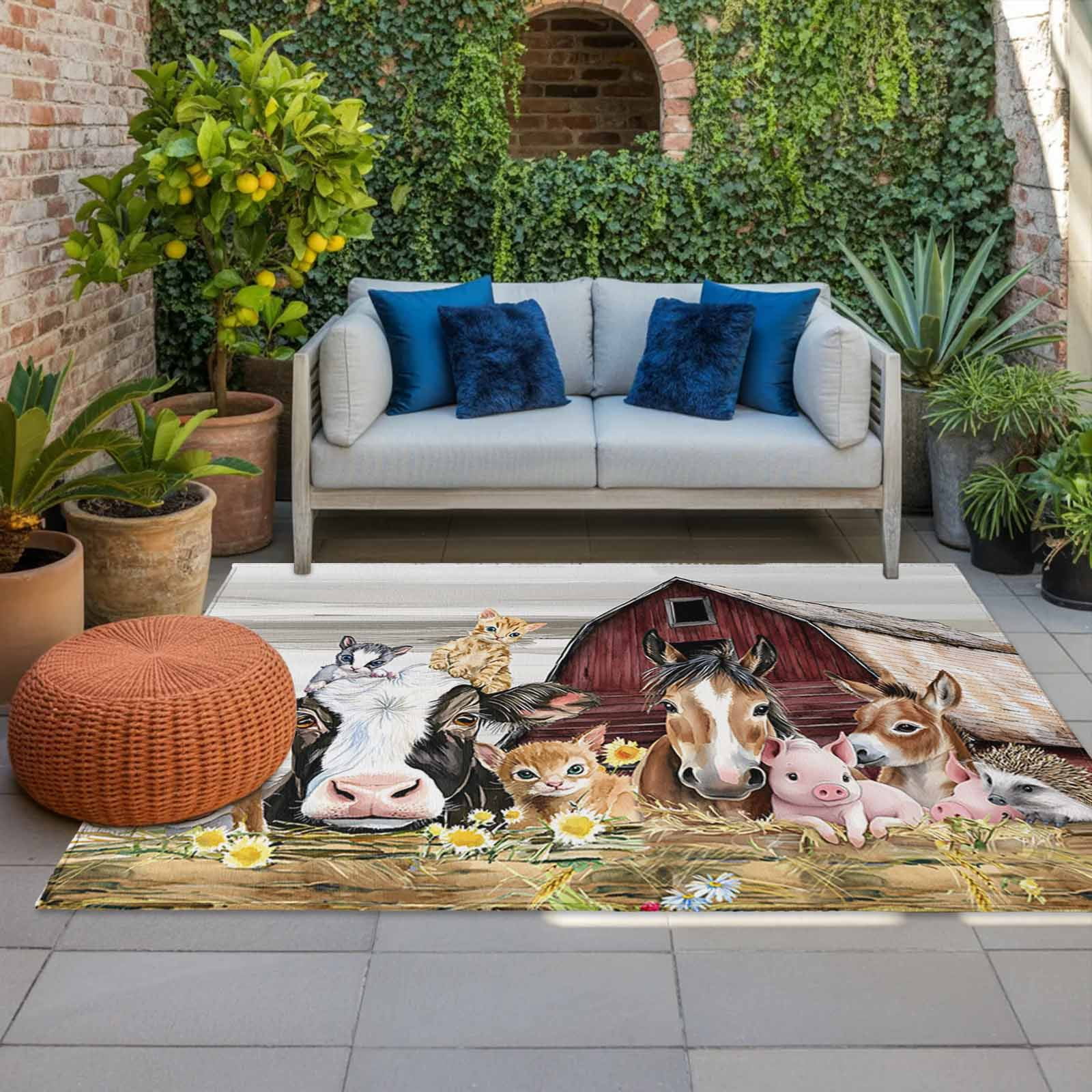 Outdoor Rug 3x5 ft Farm Animal Outdoor Large Area Rug Non Slip Rubber ...