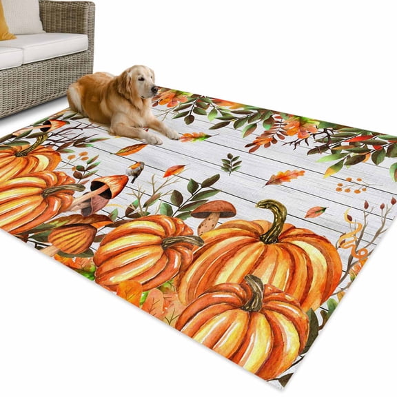Outdoor Rug 3x5 ft Farmhouse Orange Pumpkins Fall Thanksgiving Waterproof Outdoor Patio Rug Mat Non Slip Outside Area Rugs Carpet for RV,Camping,Porch,Deck,Pool,Balconybackyard,Leaves Mushroom