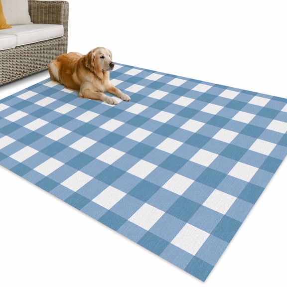 Outdoor Rug 3x5 ft Farmhouse Vintage Waterproof Outdoor Patio Rug Mat Non Slip Outside Area Rugs Carpet for RV,Camping,Porch,Deck,Pool,Balconybackyard,Gingham Checkered Texture Steel Blue