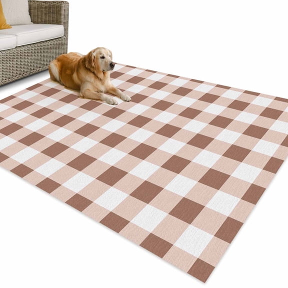 Outdoor Rug 3x5 ft Farmhouse Vintage Waterproof Outdoor Patio Rug Mat Non Slip Outside Area Rugs Carpet for RV,Camping,Porch,Deck,Pool,Balconybackyard,Gingham Checkered Texture Rosy Brown