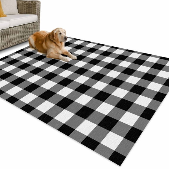 Outdoor Rug 3x5 ft Farmhouse Vintage Waterproof Outdoor Patio Rug Mat Non Slip Outside Area Rugs Carpet for RV,Camping,Porch,Deck,Pool,Balconybackyard,Gingham Checkered Texture Black White