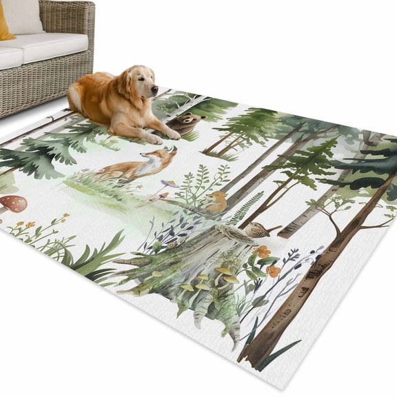 Outdoor Rug 3x5 ft Forest Animal Waterproof Outdoor Patio Rug Mat Non Slip Outside Area Rugs Carpet for RV,Camping,Porch,Deck,Pool,Balcony,Backyard, Woodland Bear Fox Deer Bird