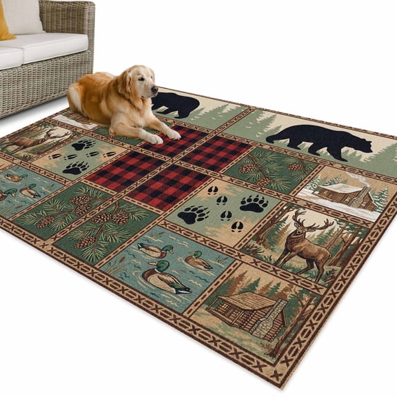 Outdoor Rug 3x5 ft Forest Bear Waterproof Outdoor Patio Rug Mat Non Slip Outside Area Rugs Carpet for RV,Camping,Porch,Deck,Pool,Balcony,Backyard, Wild Animals Pine Trees Woodland