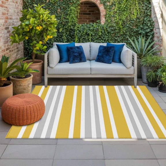 Outdoor Rug 3x5 ft Ginger Stripes Outdoor Large Area Rug Non Slip Rubber Grey Striped Lines Front Door Mat RV Rug Camping Carpet Patio Outdoor Rugs for Backyard Balcony Deck Porch Indoor