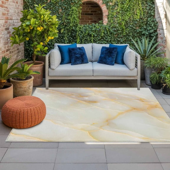 Outdoor Rug 3x5 ft Golden Grey Marble Outdoor Large Area Rug Non Slip Rubber Ombre Abstract Art Front Door Mat RV Rug Camping Carpet Patio Outdoor Rugs for Backyard Balcony Deck Porch Indoor