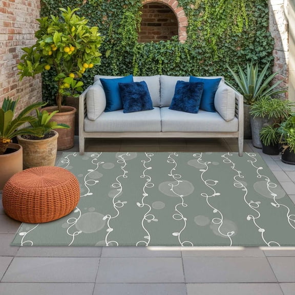 Outdoor Rug 3x5 ft Green Abstract Lines Outdoor Large Area Rug Non Slip Rubber Twist Modern Starry Lights Front Door Mat RV Rug Camping Carpet Patio Outdoor Rugs for Backyard Balcony Deck Porch
