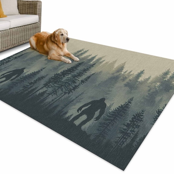 Outdoor Rug 3x5 ft Green Rustic Misty Forests Waterproof Outdoor Patio Rug Mat Non Slip Outside Area Rugs Carpet for RV,Camping,Porch,Deck,Pool,Balconybackyard,Gorillas Silhouette