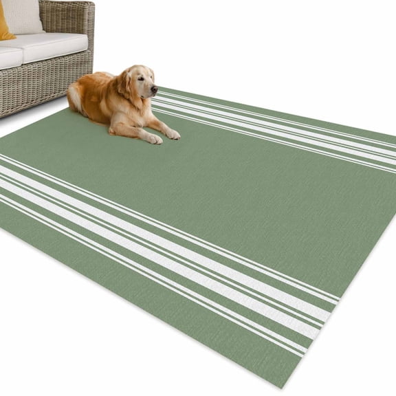 Outdoor Rug 3x5 ft Green Striped Waterproof Outdoor Patio Rug Mat Non Slip Outside Area Rugs Carpet for RV,Camping,Porch,Deck,Pool,Balcony,Backyard, Stripes