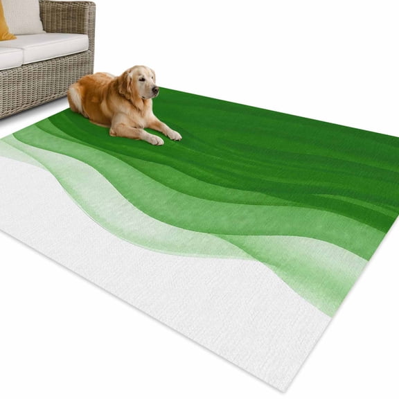 Outdoor Rug 3x5 ft Green Waves Waterproof Outdoor Patio Rug Mat Non Slip Outside Area Rugs Carpet for RV,Camping,Porch,Deck,Pool,Balcony,Backyard, Abstract Gradient Color