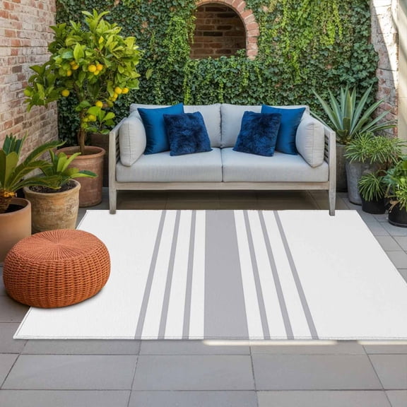 Outdoor Rug 3x5 ft Grey Stripes Outdoor Large Area Rug Non Slip Rubber Vertical Striped Lines Front Door Mat RV Rug Camping Carpet Patio Outdoor Rugs for Backyard Balcony Deck Porch Indoor