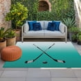 thumbnail image 1 of Outdoor Rug 3x5 ft Hockey Player Outdoor Large Area Rug Non Slip Rubber Sports Ground Ombre Turquoise Front Door Mat RV Rug Camping Carpet Patio Outdoor Rugs for Backyard Balcony Deck Porch Indoor, 1 of 9