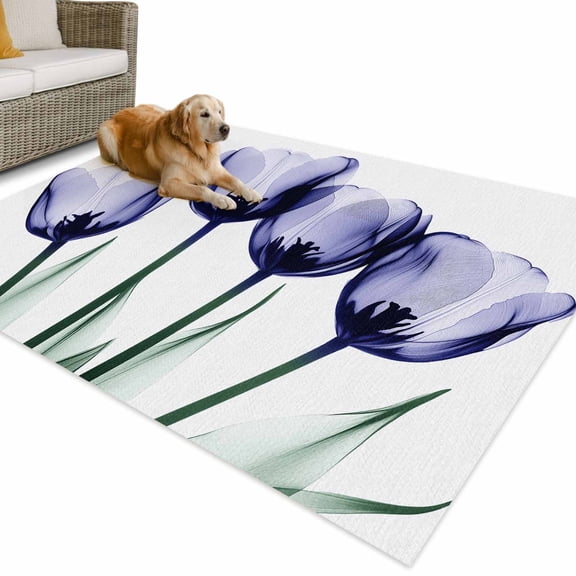 Outdoor Rug 3x5 ft Lavender Purple Tulip Floral Waterproof Outdoor Patio Rug Mat Non Slip Outside Area Rugs Carpet for RV,Camping,Porch,Deck,Pool,Balconybackyard,Watercolor Flowers