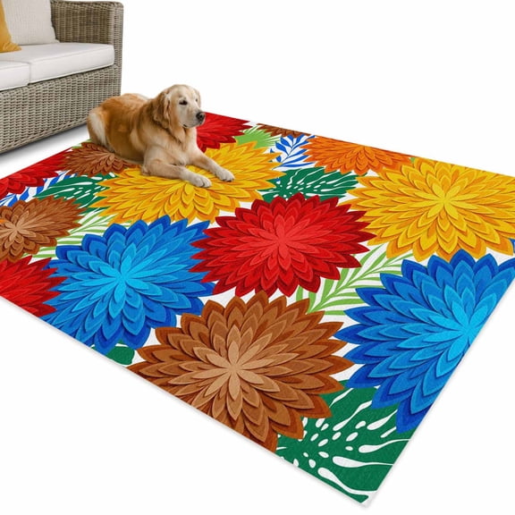 Outdoor Rug 3x5 ft Monochrome Blooms Waterproof Outdoor Patio Rug Mat Non Slip Outside Area Rugs Carpet for RV,Camping,Porch,Deck,Pool,Balcony,Backyard, Orange Red Layered Petals