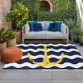 thumbnail image 1 of Outdoor Rug 3x5 ft Nautical Anchor Outdoor Large Area Rug Non Slip Rubber Blue and White Wave Stripes Front Door Mat RV Rug Camping Carpet Patio Outdoor Rugs for Backyard Balcony Deck Porch Indoor, 1 of 9