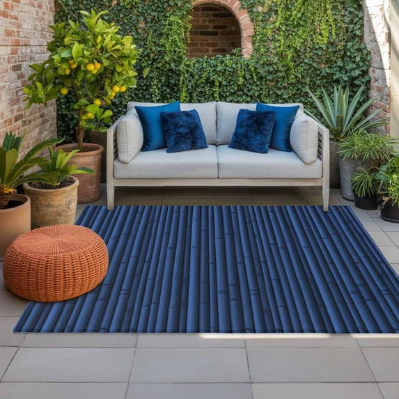 Outdoor Rug 3x5 ft Navy Blue Tree Forest Outdoor Large Area Rug Non Slip Rubber Leaves Branches Front Door Mat RV Rug Camping Carpet Patio Outdoor Rugs for Backyard Balcony Deck Porch Indoor