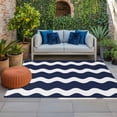 thumbnail image 1 of Outdoor Rug 3x5 ft Navy Blue and White Stripes Outdoor Large Area Rug Non Slip Rubber Sea Wave Front Door Mat RV Rug Camping Carpet Patio Outdoor Rugs for Backyard Balcony Deck Porch Indoor, 1 of 9