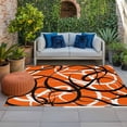 thumbnail image 1 of Outdoor Rug 3x5 ft Orange Black Circle Lines Outdoor Large Area Rug Non Slip Rubber Stripe Modern Abstract Art Front Door Mat RV Rug Carpet Patio Outdoor Rugs for Backyard Balcony Deck Porch Indoor, 1 of 9