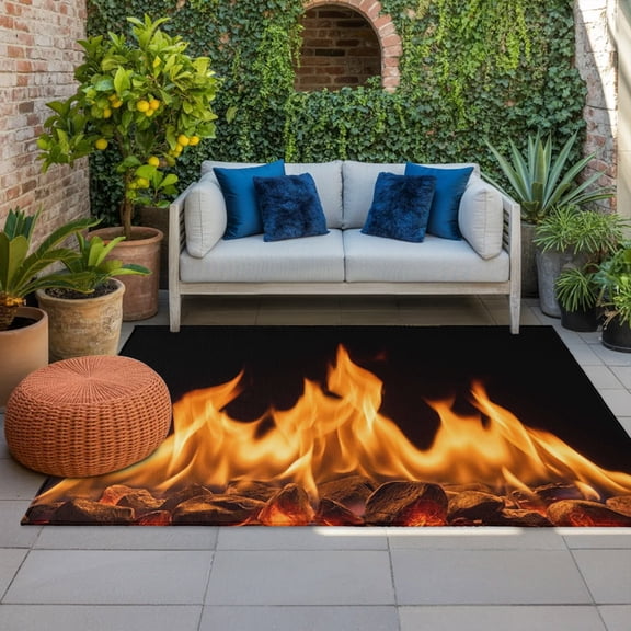 Outdoor Rug 3x5 ft Orange Flames Outdoor Large Area Rug Non Slip Rubber Burning Embers Ethereal Fire Front Door Mat RV Rug Camping Carpet Patio Outdoor Rugs for Backyard Balcony Deck Porch Indoor