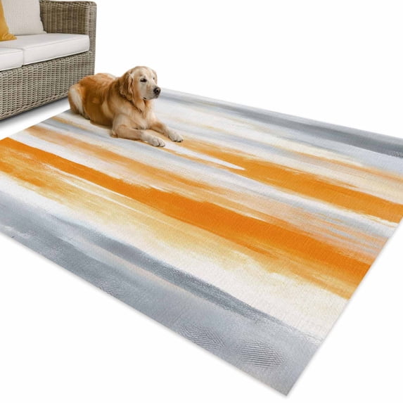 Outdoor Rug 3x5 ft Orange Grey Paint Waterproof Outdoor Patio Rug Mat Non Slip Outside Area Rugs Carpet for RV,Camping,Porch,Deck,Pool,Balcony,Backyard, Abstract Art Texture