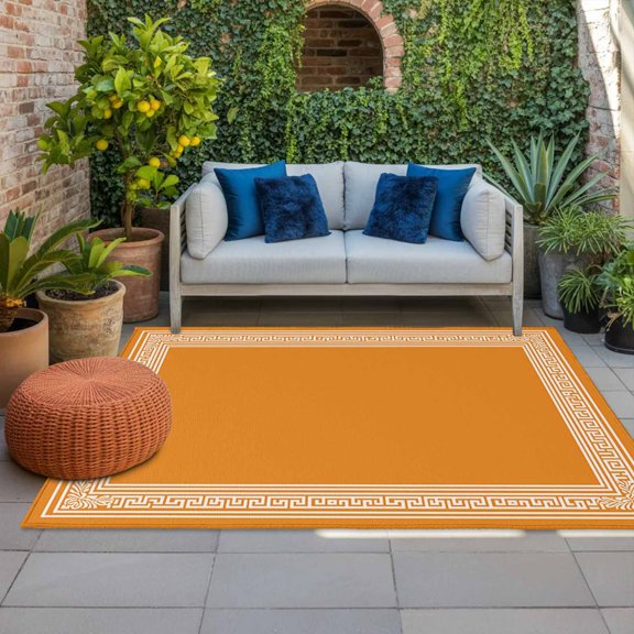 Outdoor Rug 3x5 ft Orange Key Design Outdoor Large Area Rug Non Slip Rubber Geometric Back Print Pattern Front Door Mat RV Rug Carpet Patio Outdoor Rugs for Backyard Balcony Deck Porch Indoor