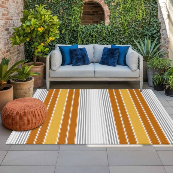 Outdoor Rug 3x5 ft Orange Vertical Stripes Outdoor Large Area Rug Non Slip Rubber Ombre Striped Front Door Mat RV Rug Camping Carpet Patio Outdoor Rugs for Backyard Balcony Deck Porch Indoor
