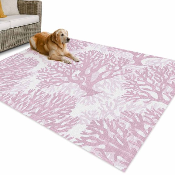 Outdoor Rug 3x5 ft Pink Coastal Coral Waterproof Outdoor Patio Rug Mat Non Slip Outside Area Rugs Carpet for RV,Camping,Porch,Deck,Pool,Balcony,Backyard, Ocean Marine Life Seaweed