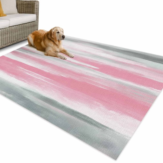 Outdoor Rug 3x5 ft Pink Grey Paint Waterproof Outdoor Patio Rug Mat Non Slip Outside Area Rugs Carpet for RV,Camping,Porch,Deck,Pool,Balcony,Backyard, Abstract Art Texture