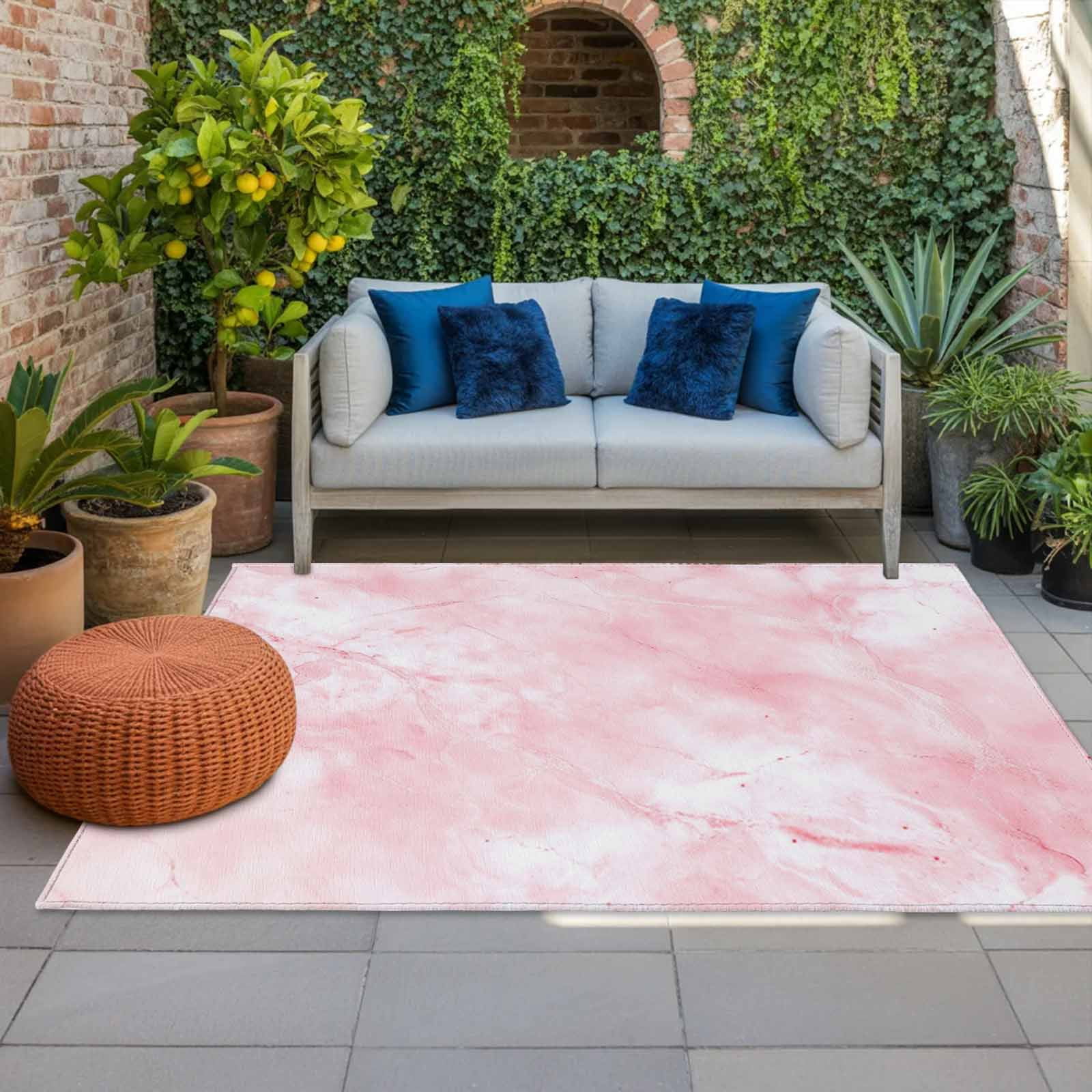 Outdoor Rug 3x5 ft Pink Marble Outdoor Large Area Rug Non Slip Rubber Ombre Abstract Art Front Door Mat RV Rug Camping Carpet Patio Outdoor Rugs for Backyard Balcony Deck Porch Indoor