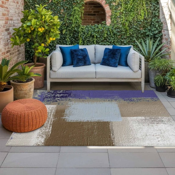 Outdoor Rug 3x5 ft Purple Brown Abstract Painting Outdoor Large Area Rug Non Slip Rubber Modern Art Paint Front Door Mat RV Rug Carpet Patio Outdoor Rugs for Backyard Balcony Deck Porch Indoor
