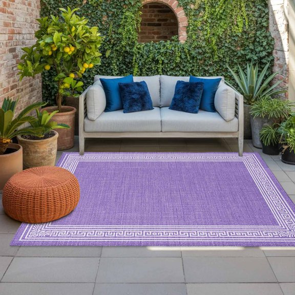 Outdoor Rug 3x5 ft Purple Linen Key Design Outdoor Large Area Rug Non Slip Rubber Geometric Back Print Front Door Mat RV Rug Camping Carpet Patio Outdoor Rugs for Backyard Balcony Deck Porch Indoor
