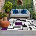 thumbnail image 1 of Outdoor Rug 3x5 ft Purple Modern Geometric Outdoor Large Area Rug Non Slip Rubber Abstract Lines Squares Front Door Mat RV Rug Carpet Patio Outdoor Rugs for Backyard Balcony Deck Porch Indoor, 1 of 9