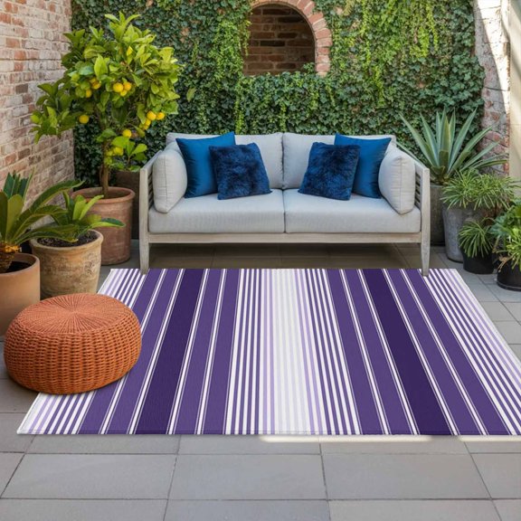 Outdoor Rug 3x5 ft Purple Striped Outdoor Large Area Rug Non Slip Rubber Ombre Vertical Stripes Front Door Mat RV Rug Camping Carpet Patio Outdoor Rugs for Backyard Balcony Deck Porch Indoor